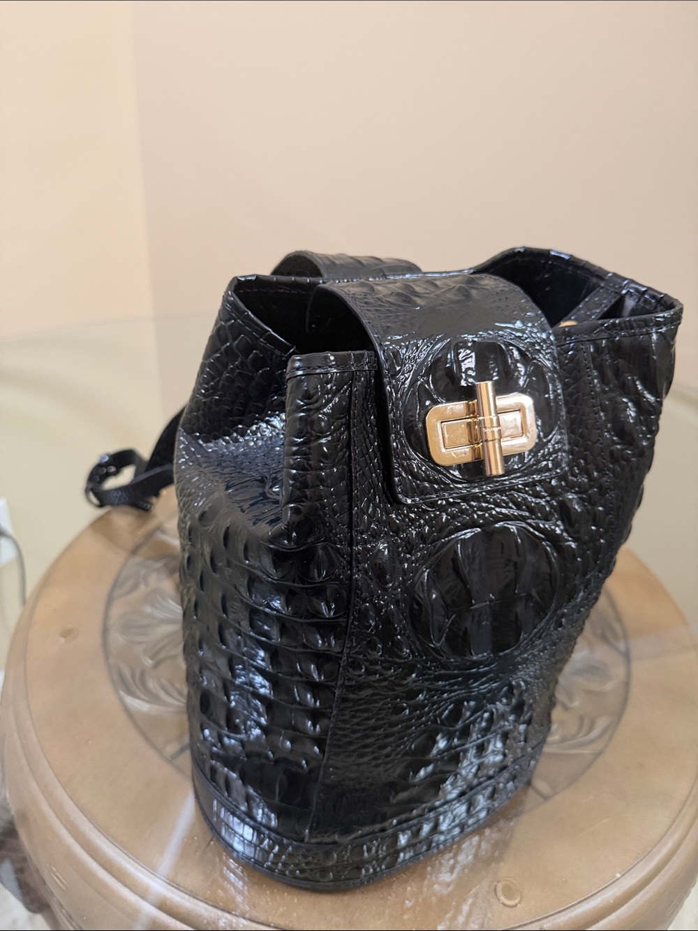 Brahmin Maddie Croc-Embossed Leather Bucket Bag with Gold Hardware